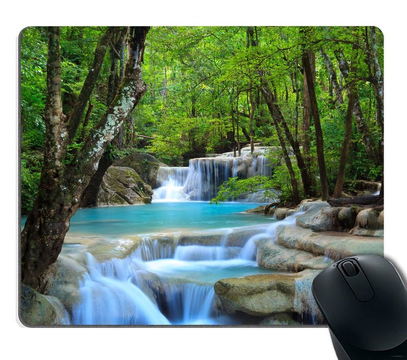 Smooffly Gaming Mouse Pad Custom,Waterfalls Creek Landscape Trees Waterfall Stones Non-Slip Thick Rubber Mouse pad,9.5 X 7.9 Inch (240mmX200mmX3mm) - Image 1